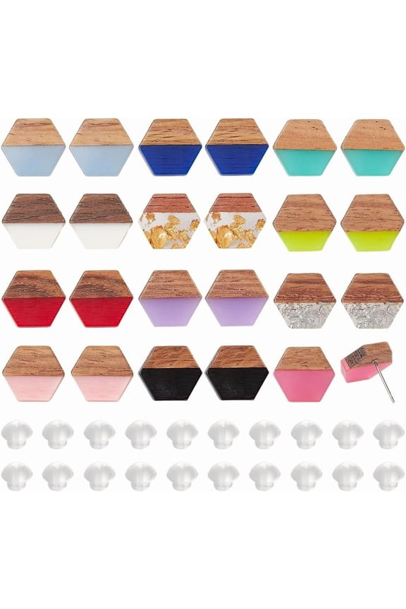 12 Colors Wood Resin Stud Earrings 12 Pairs Boho Stud Earrings Earring Studs Post Walnut Wood Statement with 316 Stainless Steel Pin for Women Summer Beach Jewelry Gifts