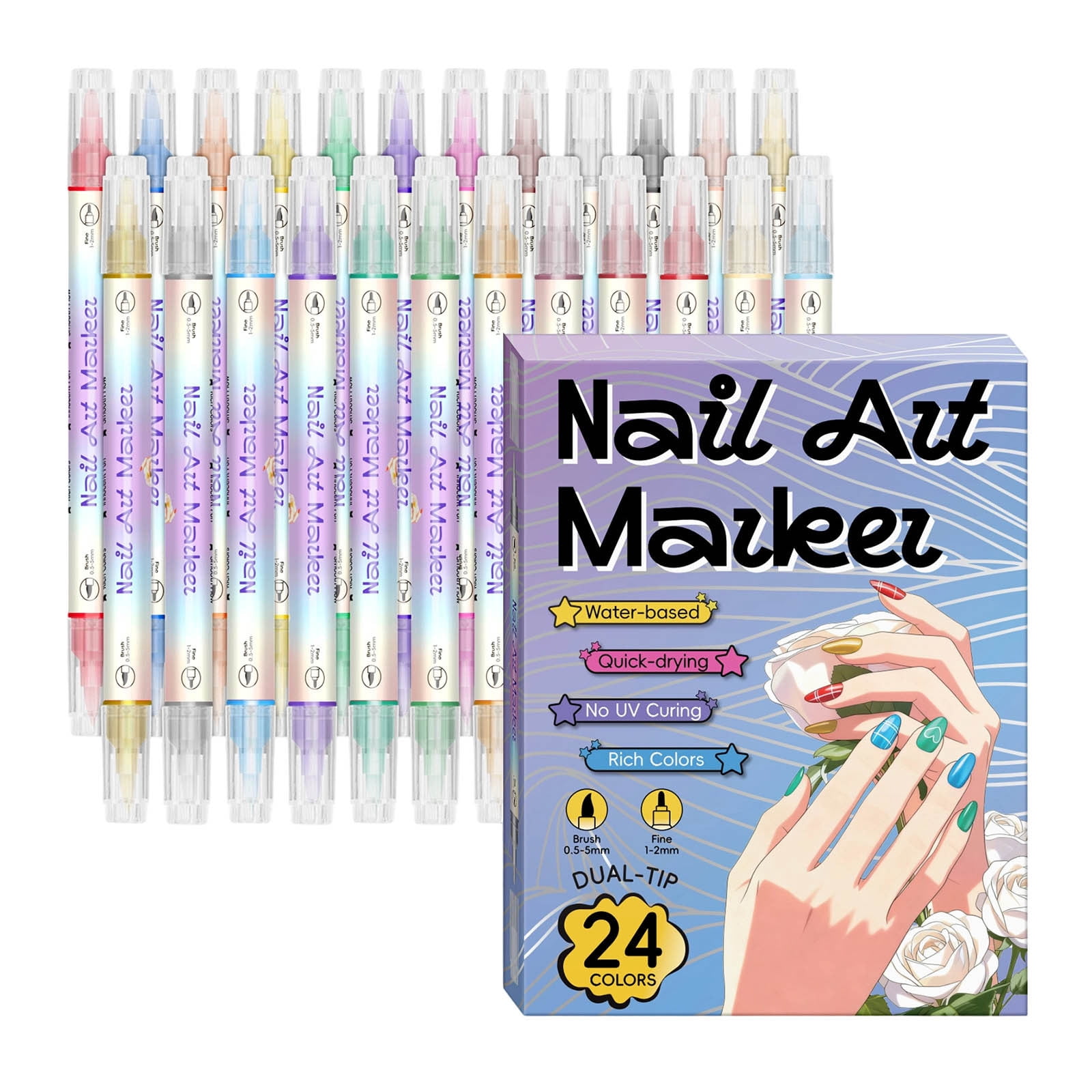 12 Colours Nail Art Pen Set, Nail Art Pen DIY Line Nail Art Graffiti, Nail Polish Pen, Nail Polish Pens for Nails, Quick-Drying Acrylic Colour Pen, for Art Drawing Painting Tools (1 Piece)