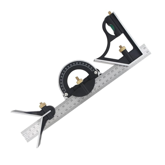 12" Combination Square Stainless Steel Adjustable Sliding Ruler & Protractor Level Measure Measuring Set 4-Piece Carpentry Tools Carpenter Square, Woodworking Tools, Metal Ruler, Framing Square
