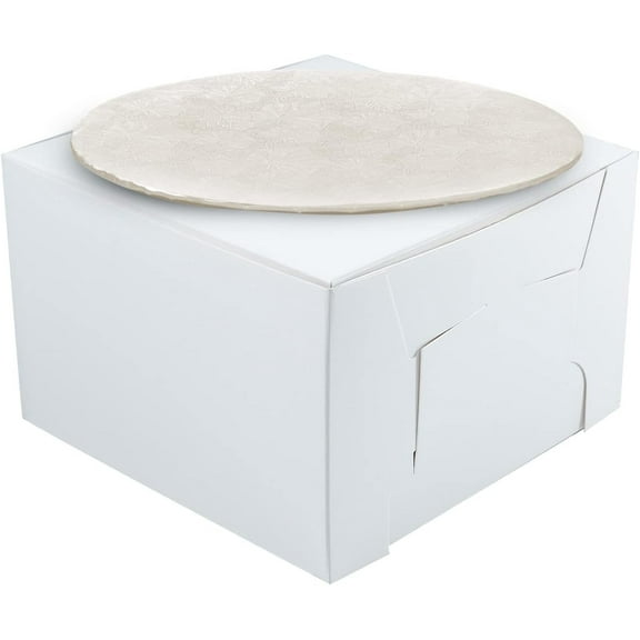 12" Combo Box Set - 12x12x6 White Cake Box with 12" White Round Drum 1/4"