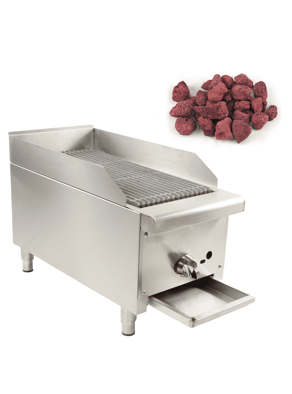 12" Commercial Charbroilers with Lava Rock, Heavy Duty Natural/Propane Gas Single Burners, Stainless Steel Countertop Portable BBQ Grill Cooking Equipment Griddle Restaurant - 28000 BTU