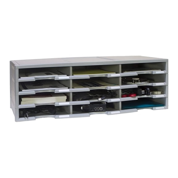 12-Compartment Literature Organizer/Document Sorter, Grey (61601U01C)