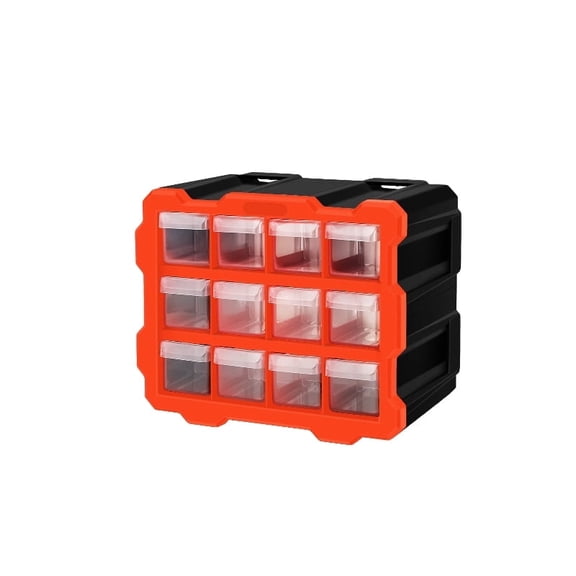 AIRAJ 12-Drawer Small Parts Organizer, Stackable Hardware Storage Box with Clear Bins for Desktop Organization, Craft and Screw Case for Small Items