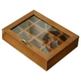 thumbnail image 1 of 12-Compartment Wooden Tea Box Organizer - Rustic Tea Storage Chest with Clear Lid for Tea Bags, Coffee Pods & Sweeteners, Kitchen Countertop Organizer, 1 of 9