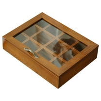 12-Compartment Wooden Tea Box Organizer - Rustic Tea Storage Chest with Clear Lid for Tea Bags, Coffee Pods & Sweeteners, Kitchen Countertop Organizer