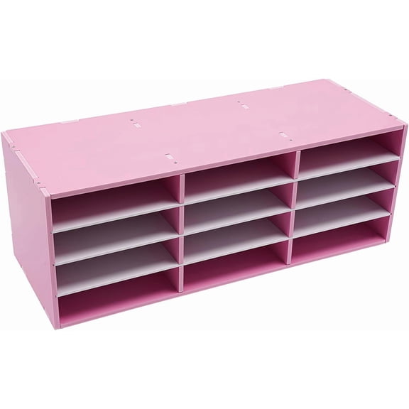 12 Compartments Literature Organizer, Countertop Mail Sorter Organizer, Office Classroom Mailbox, Bill Paper Organizer Cabinet for Home, Library, Craft Room (Pink)