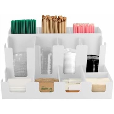 RCS Plastics Cup Lid Dispenser & Condiment Caddy – Countertop Organizer For Coffee, Cups, Lids, Stirrers