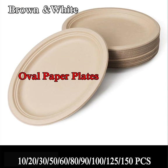 12 In Compostable Plate, Natural Cashew Nuts (sugarcane Fiber), Daily Tableware - Disposable - Oval Shaped - Suitable for Microwave Heating - Gluten Free