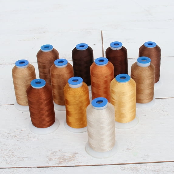 12 Cone Brown/Tan Color Builder Polyester Thread Set by Threadart - 1000m Cones - Brilliant Finish - For Machine Embroidery