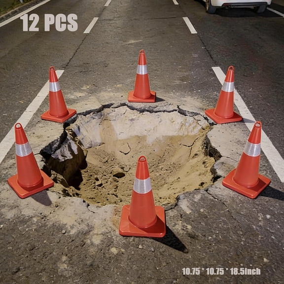 12 Cones Elements Cones PVC Material Safety Cones Traffic Cones, Reflective Collar Can Be Connected To A Chain High Resilience Impervious To Crushing, for Warehouse Parking Marking