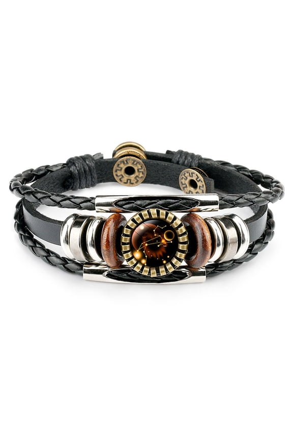 12 Constellation Bracelet Charm Leather Rope Bracelet Ladies Men Hand Woven Rope Bracelet Punk Chain Cuffs, Charm Bracelets for Women Men Fashion Jewelry Accessories Gifts for Friends