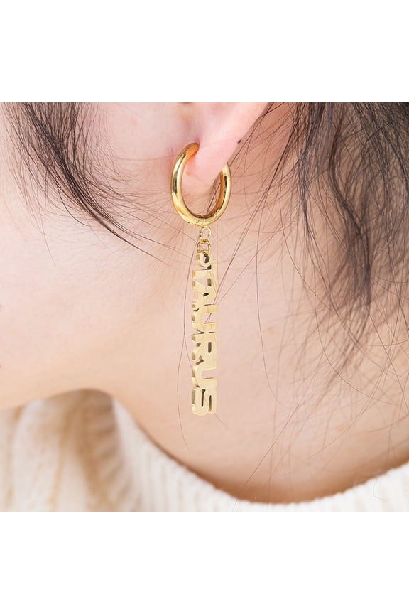 12 Constellation Dangle Earrings 14K Yellow Gold Zodiac Letter Leo Drop Earring Jewelry Birthday Gift