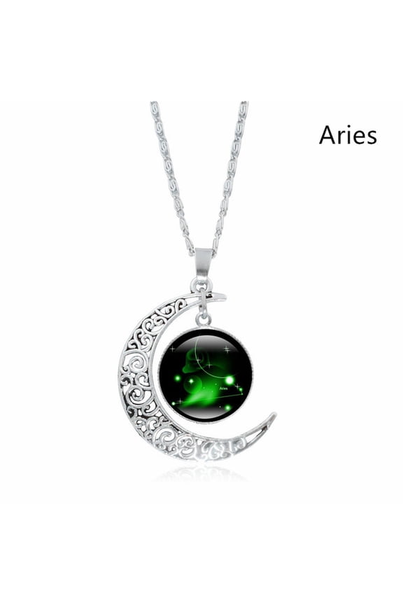 12 Constellation Gemstone Necklace Silver Moon Pendant Necklace,Gift For Mom and Friends
