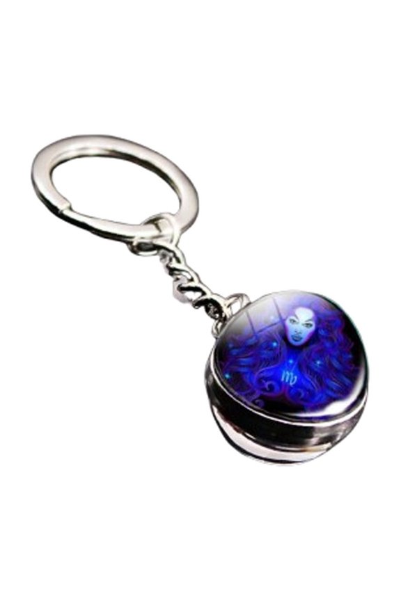 12 Constellation Keychain, Double Side Cabochon Glass Ball Keychain, Luminous Double Side Crystal Glass Ball Keychain (F)