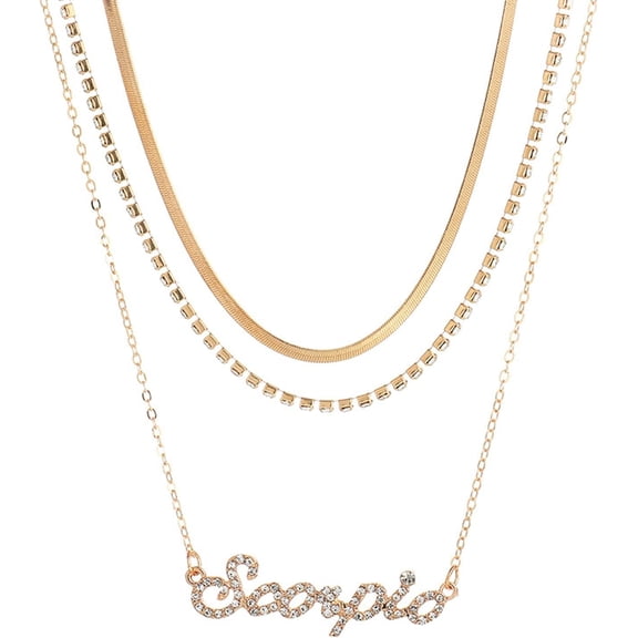 12 Constellation Multilayer Necklace Choker Zodiac Letter Snake Chain Rhinestone Crystal Tennis Chain Collar Birthday Jewelry Gift for Women