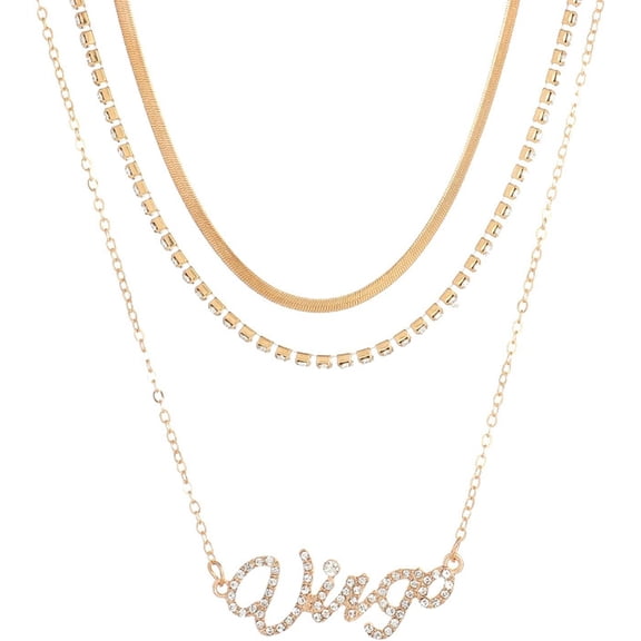 12 Constellation Multilayer Necklace Choker Zodiac Letter Snake Chain Rhinestone Crystal Tennis Chain Collar Birthday Jewelry Gift for Women