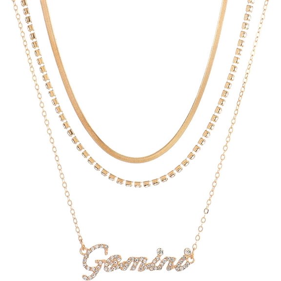 12 Constellation Multilayer Necklace Choker Zodiac Letter Snake Chain Rhinestone Crystal Tennis Chain Collar Birthday Jewelry Gift for Women