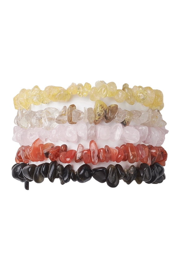12 Constellation Natural Mixed Gemstone Chip Beaded Stretch Bracelets Sets for Women Men Cancer Inner Diameter: 2-1/8 inch(5.5cm) 5pcs/set