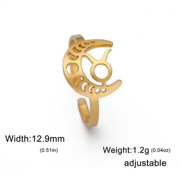 12 Constellation Stainless Steel Open Ring Zodiac Sign Finger Rings Jewelry Gift