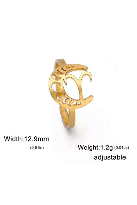 12 Constellation Stainless Steel Open Ring Zodiac Sign Finger Rings Jewelry Gift
