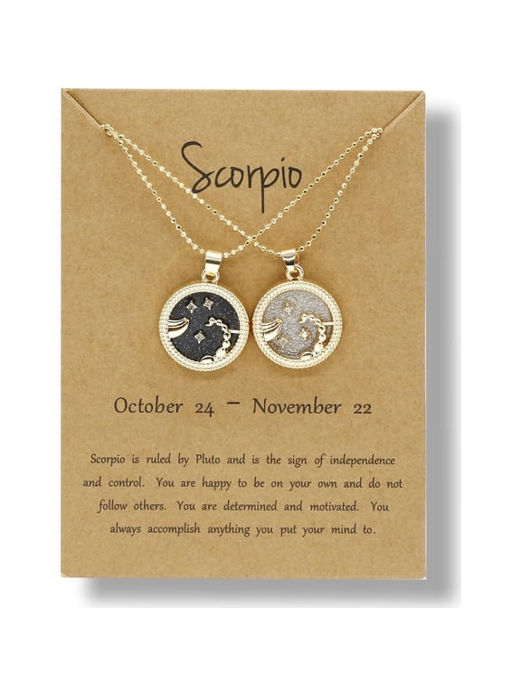 12 Constellation Zodiac Necklace Gold Round Disc Coin Pendant Necklaces Couple Friendship BFF Necklace Day and Night Yin Yang Balance Necklaces for Women Men Personality Astrology Jewelry Gift 2pcs