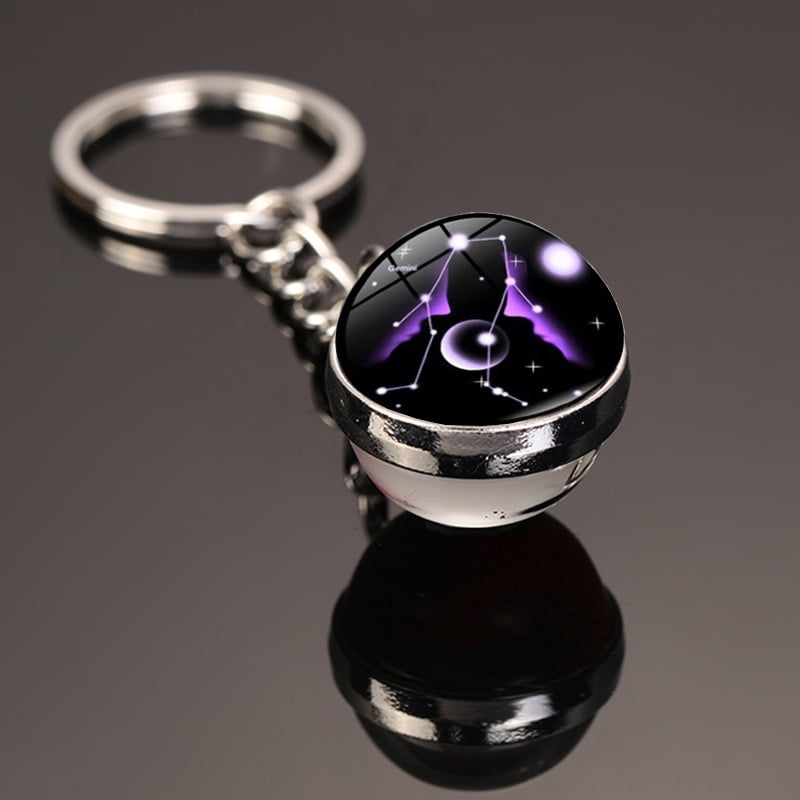 12 Constellations Car Key Ring, Starry Sky Luminous Keychain Glass Ball ...