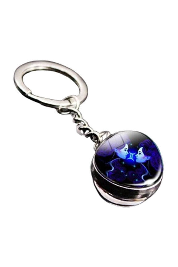 12 Constellations Key Chain, Charm Luminous Crystal Ball Pendant Key, Glow In The Dark Creative Galaxy Keychain Gemini
