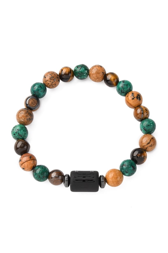 12 Constellations Natural Tiger Eye & Picture Jasper & Agate & Black Onyx Round Beaded Stretch Bracelets for Men Women Column Scorpio 7-1/2 inch(19cm) Mixed Stone