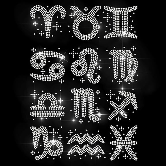 12 Constellations Rhinestone Iron on Hotfix Heat Transfer Decal Horoscope Icons Hot Fix Rhinestone Applique Bling Clothing Repair Patch