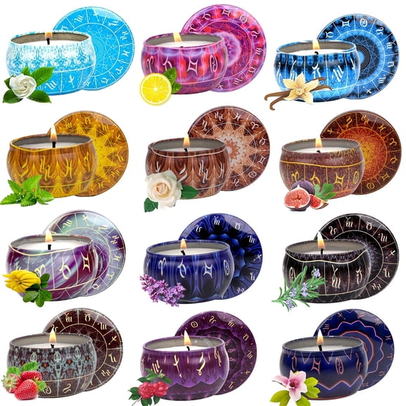 12 Constellations Scented Candles Gift Set - 12 Unique Fragrances Natural Soy Wax Tin Candles, Perfect Home Decor & Gift for Birthday Valentine's Day Christmas