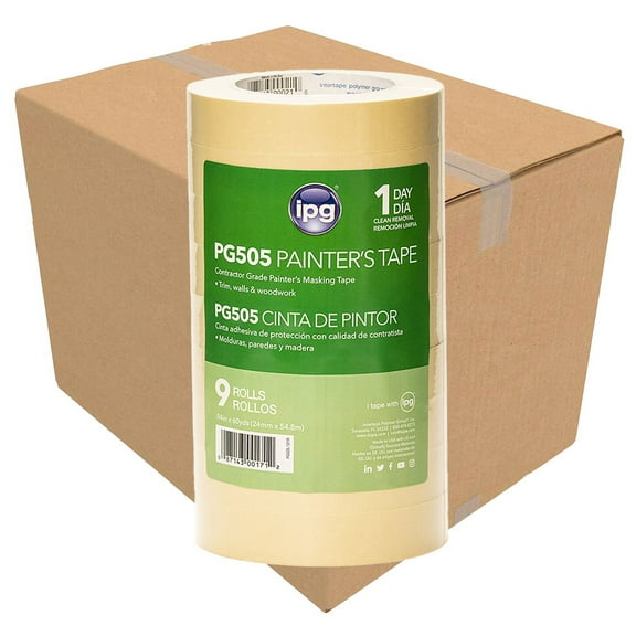 12 Contractor Packs of .94" x 60 yds Intertape PG505 Tan ProMask Masking Tape, 12 Contractor 9Packs