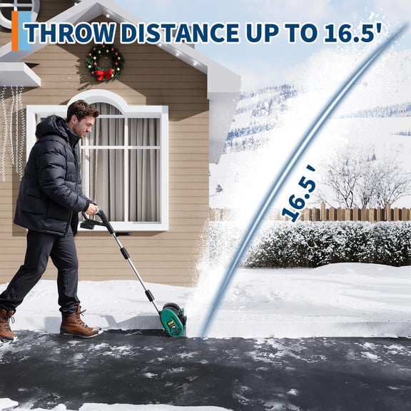 12" Cordless Snow Shovel for Driveway, 20V Battery Powered Snow Blower with 4.0Ah Battery & Quick Charger 16.5 ft Throwing Distance, Lightweight Snow Removal for Walkways, Deck, Stairs
