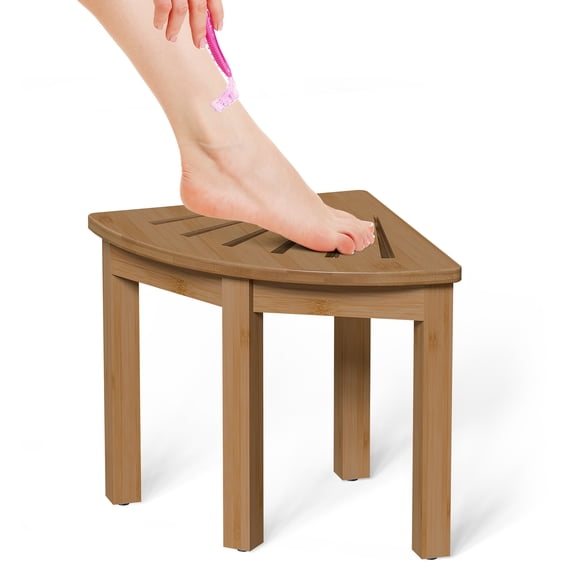 Bambloom 12" Corner Shower Stool,Bamboo Shower Foot Rest for Shaving Legs,Non-Slip Waterproof Small Shower Stool for Inside Shower,Walnut
