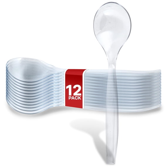 12 Count 10-Inch Disposable Serving Spoons, Clear Plastic Serving Spoons for Catering Weddings, Holiday Parties, and More, Large Plastic Serving Utensils for Buffet, Party Spoons, Stock Your Home