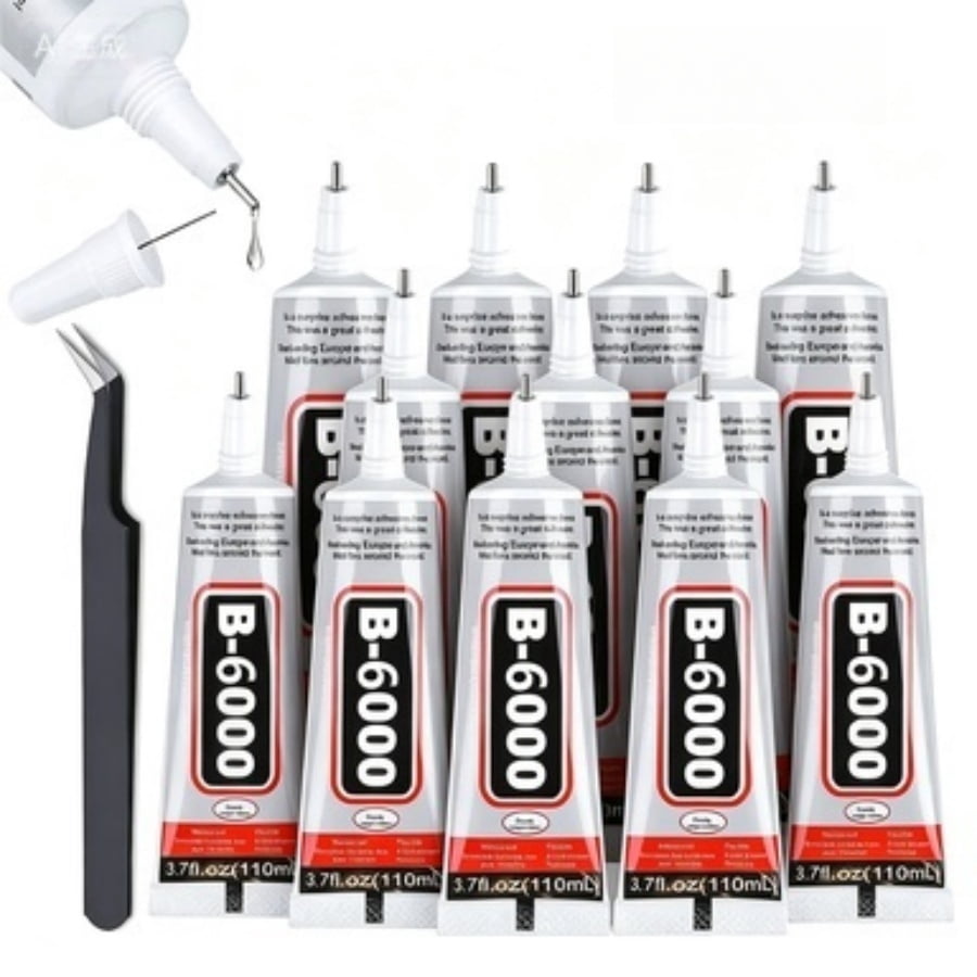 12 Count 110ml/3.7 Fl Oz B6000 Clear Multi-Purpose Craft Adhesive, Complete Kit with Dotting Pens, Wax Pencil & Tweezer for Jewelry DIY, Art Creation and Home Repair