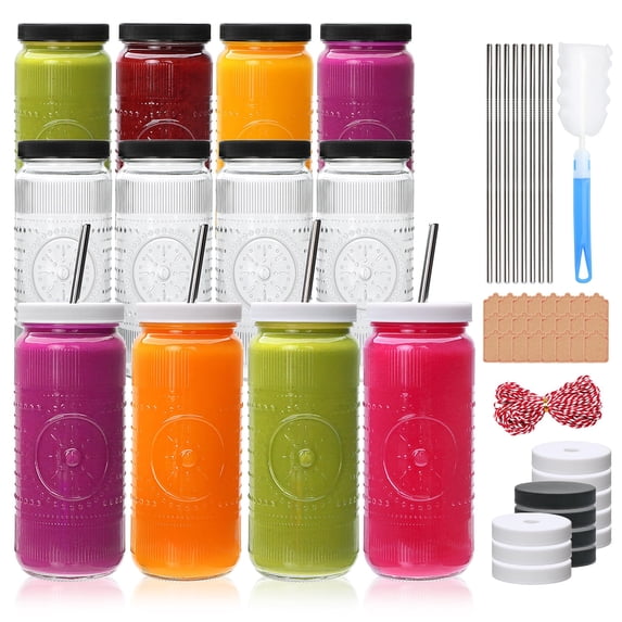 12 Count 16oz Glass Mason Drinking Jars With Lids and Straws