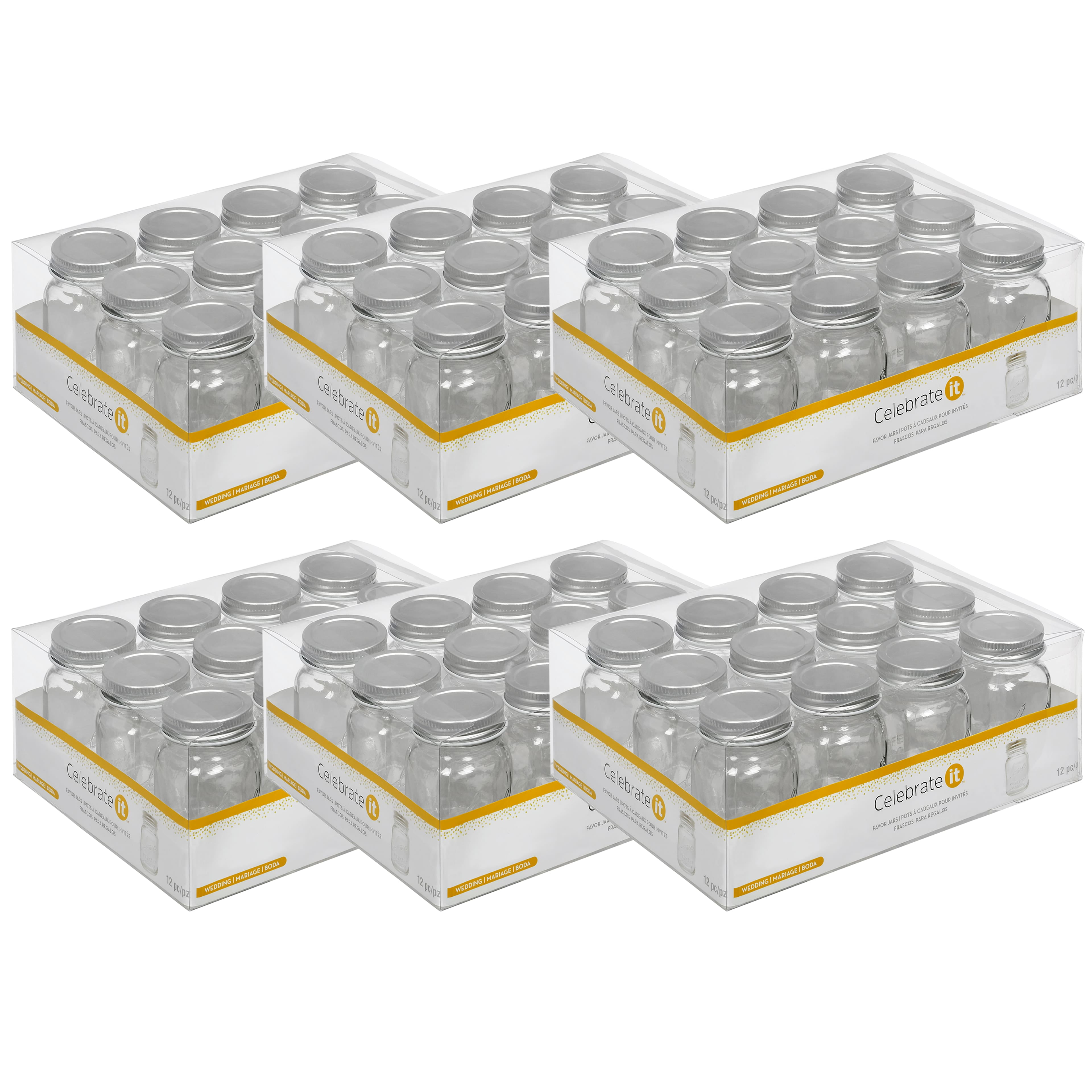 12 Count (72 Total) Glass Mini Mason Jars with Lids by Celebrate It - Storage Container for Parties - Wedding - Baby Showers - and Arts & Crafts - Bulk 6 Pack