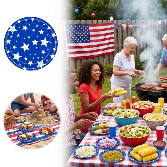 12 Count 9 Inch Blue Star Patriotic Paper Plates Festive Assorted Star Paper Dinner Plates for Parties Colorful Star Shaped Disposable Plates for Celebrations 9 Inch Party for Attendees and Guests