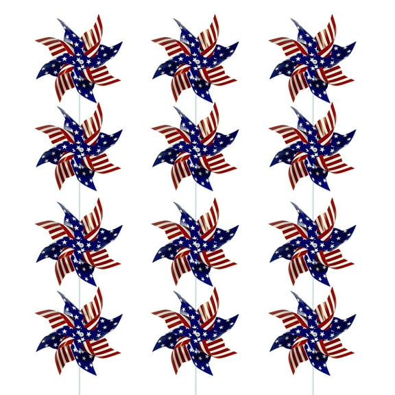 12-Count American Flag Wind Spinners, Garden Wind Spinners, Outdoor decorations with Durable Plastic Build, for Fourth of July decorations, Wind Spinners Outdoor Hanging and