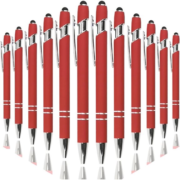 12 Count Ballpoint Pen with Stylus Tip, Soft Touch Click Metal Pen, 1.0mm Medium Point, Black Ink