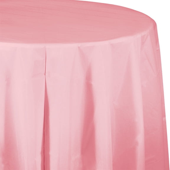 12/Case Bulk Classic Pink Round Plastic 82 inch Table Covers
