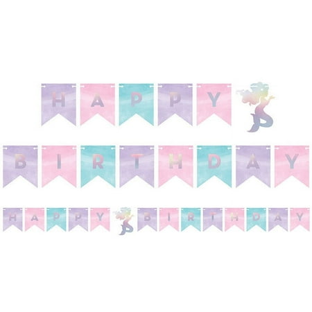 12 Count Bulk Pack Iridescent Mermaid Party Happy Birthday Banners