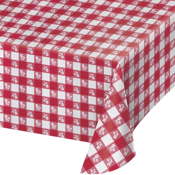 12/Case Bulk Red Gingham 54" x 108" Plastic Table Covers