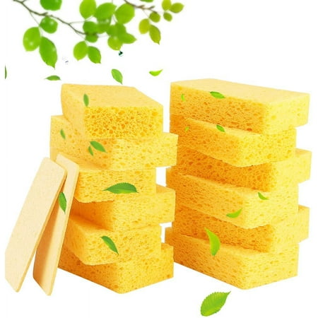12-Count Cleaning Scrub Sponge- Compressed Cellulose Sponges Non-Scratch Natural Sponge for Kitchen Bathroom Cars, Funny Cut-Outs DIY for Kids (Yellow)