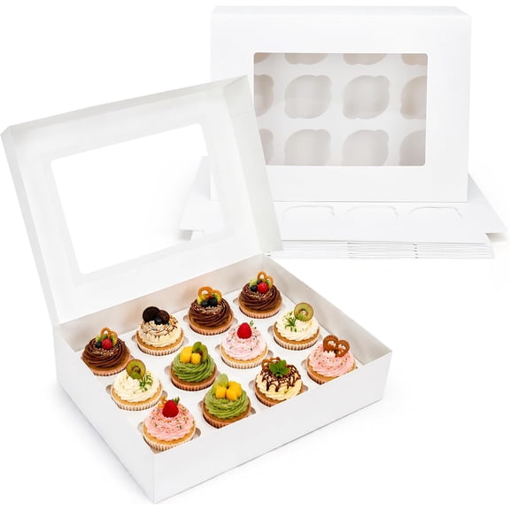 12 Count Cupcake Boxes, 8 Pack, Auto-Pop up Cupcake Containers with Window Holding 96 Cupcakes, Food Grade Cupcake Holders, Disposable Pastry Boxes for Birthday Holiday Party, White