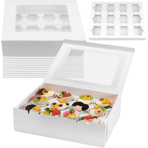 12 Count Cupcake Boxes, 8PCS Cupcake Container with Window Boxes Holding 96 Pastry Box for Birthday Holiday Party Bakery Supplies 13.2"x9.8"x4"
