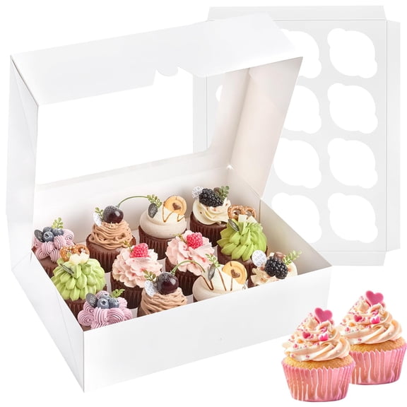 12 Count Cupcake Boxes With Inserts, Disposable Carriers For Muffins and Pastries