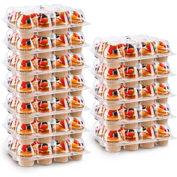 12 Count Cupcake Containers 20 Pack Cupcake Holders with Detachable Tall Dome Lids Clear Plastic Stackable Cupcake Boxes for 240 Cupcakes, BPA Free, Standard Size