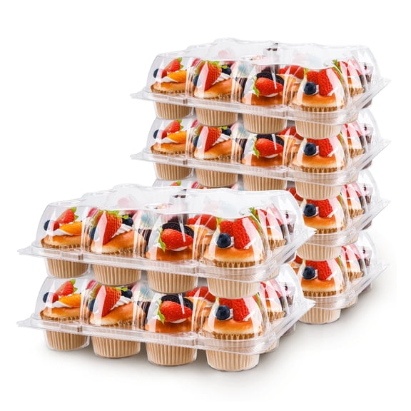 12-Count Cupcake Containers, 6-Pack Clear Plastic Boxes with Tall Lids, Reusable & Stackable for 72 Standard Cupcakes, BPA-Free