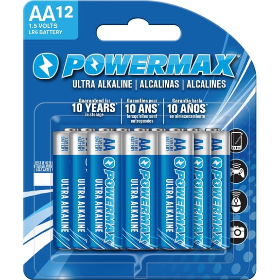 12-Count Double AA Batteries, Ultra Long Lasting Alkaline Battery Blister Pack for Home and Office, 10-Year Shelf Life